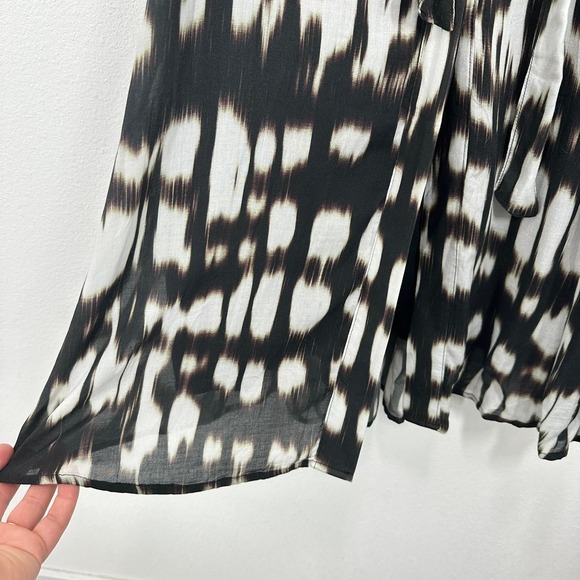 Bella Dahl XS Black White Print Rayon Maxi Dress Button Front Long Sleeve Resort - Picture 4 of 14